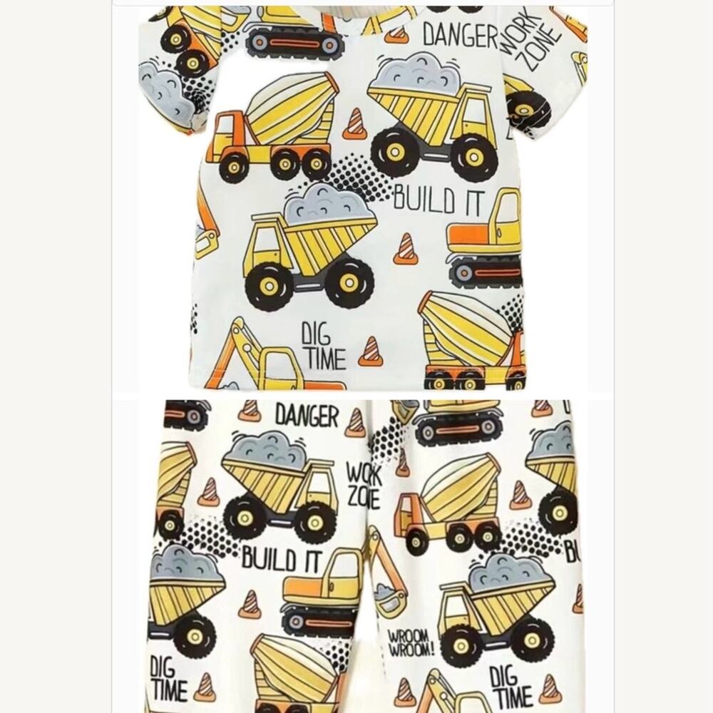 Lot of 2: New baby boy t-shirt, pants construction 6-9 months